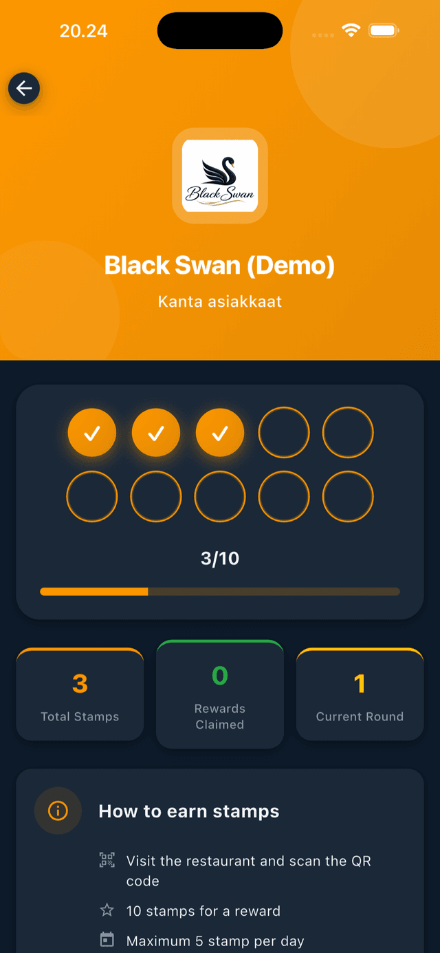 Stamp card detail view with progress