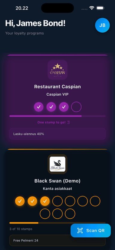 DinerOps Go stamp cards